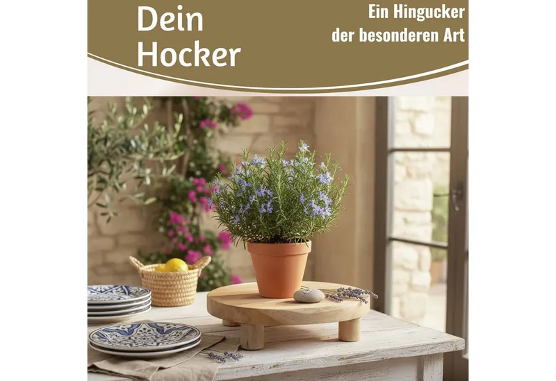 LS-LebenStil Blumenständer Pflanzenhocker Teak Holz XL 30x8cm Rund Mini Tisch Deko Tablett Blumen (Design Deko Hocker Teak Holz 18x15cm Mini Tisch rustikales Tischchen, 1 St., Braun 4 Füße kleiner Pflanzenständer Pflanzentisch Holzhocker Deko), FSC zertifiziert, Braun, – Produktbild 4 von 5