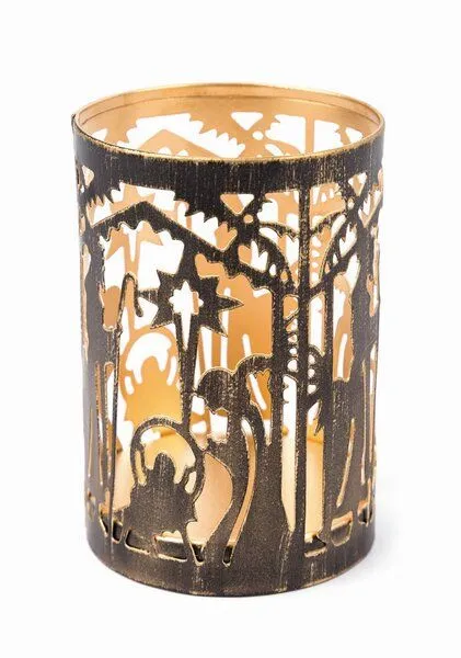 El Puente El Puente Windlicht "Krippe" | Fair Trade & Handmade aus Indien, Gold,schwarz, – Produktbild 1 von 1