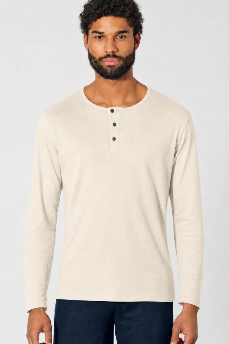 HempAge Hempage Herren vegan Langarm Henley Aus Gebürstetem Stoff Gobi, Beige, Beige, – Produktbild 2 von 2