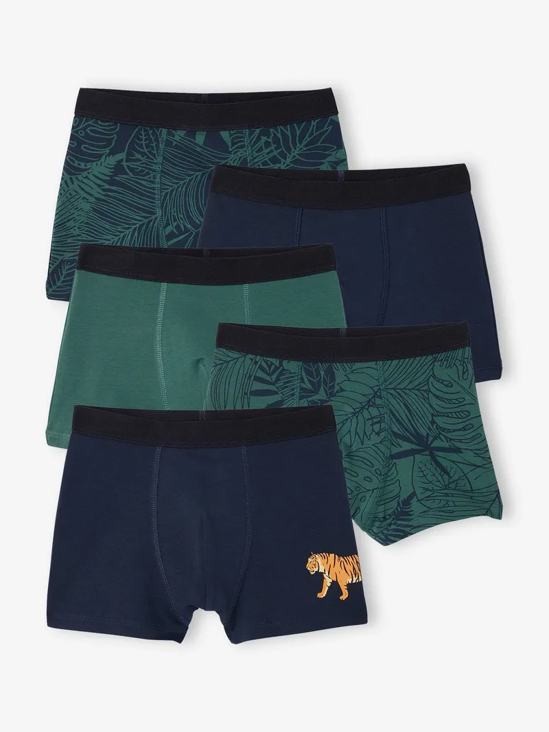 Vertbaudet 5er-Pack Jungen Boxershorts mit Dschungel-Motiven englisch, Englischgrün, – Produktbild 1 von 3