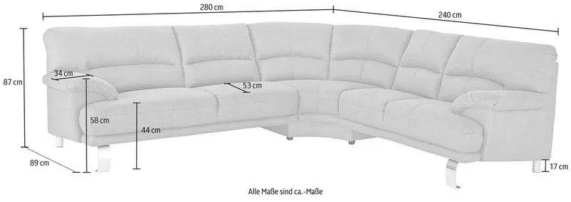 TRENDMANUFAKTUR Ecksofa Cecilia II, in italienischen Design, bequem, hoher Sitzkomfort, L-Form, extrabreite Armlehnen für noch mehr Sitzkomfort, Grau, – Produktbild 4 von 8