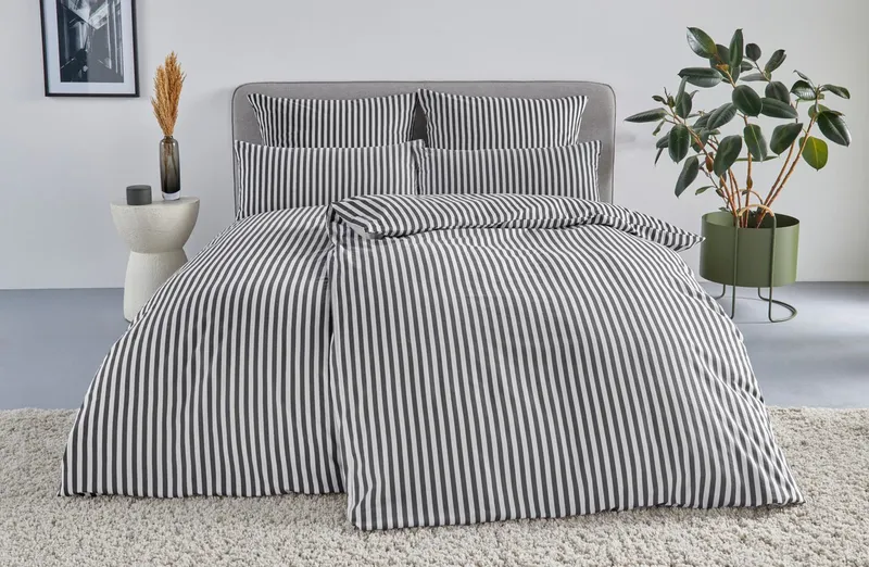 LeGer Home by Lena Gercke Bettwäsche Linnea, Flanell, 2 teilig, aus 100% Baumwolle, Streifendesign, Grau, – Produktbild 2 von 8