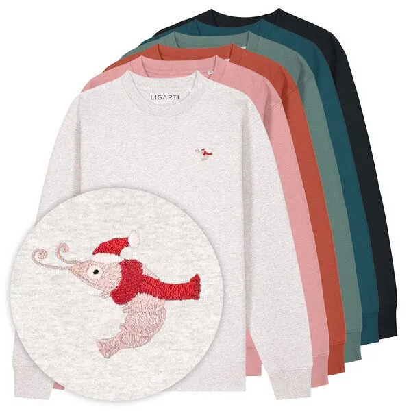 LIGARTI Bestickter Pullover – Jean-Luc die Weihnachtsgarnele – LIGARTI Tiermanufaktur, Altrosa, – Produktbild 2 von 3