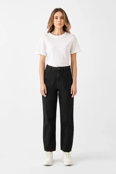 DAWN Damen Jeans Wide Straight Non-Stretch DAWN Bio-Baumwolle, Black denim, – Produktbild 1 von 4