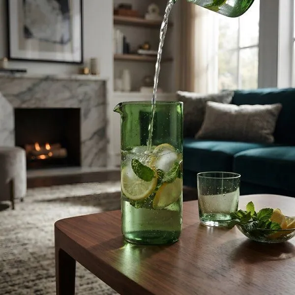 Upglassic Upglassic Upcycling-Karaffe | 750 ml | Handgefertigtes Glas-Unikat, Grün, – Produktbild 2 von 4