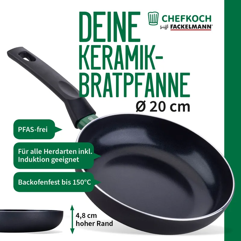 Chefkoch trifft Fackelmann Chefkoch trifft Fackelmann Bratpfanne Bielefeld, Keramik, antihaft, Ø20cm – Produktbild 3 von 3