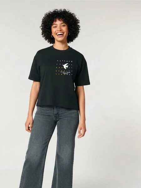Kultgut Kultgut Biofair- Boxistyle Shirt / BE FREE & PROUD YOURSELF, Schwarz, – Produktbild 1 von 4