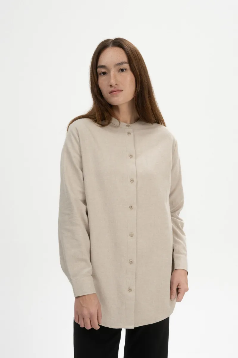 MELA MELA Damen vegan Hemd Flanell Aaban Birke Melange, Beige, – Produktbild 2 von 2