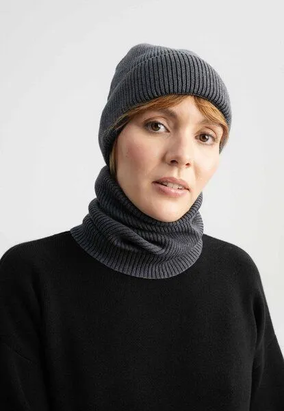MELA MELA Rippstrick Mütze Style KALI aus 100% Bio-Baumwolle, Anthrazit melange, – Produktbild 4 von 4