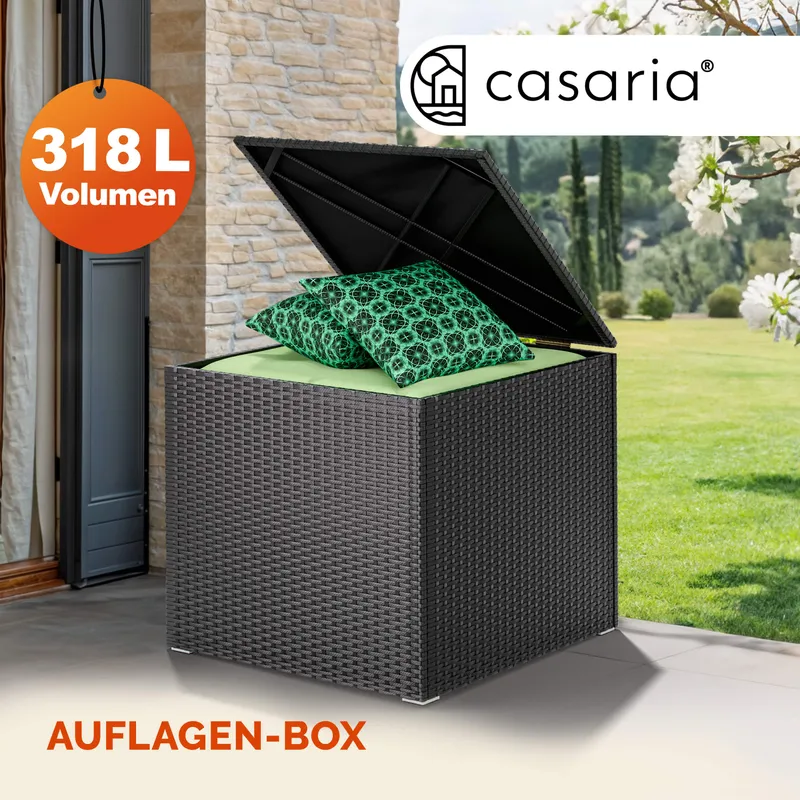 Casaria® Gartenbox Polyrattan 318L Schwarz mit Innenverkleidung wetterfest, Schwarz, – Produktbild 2 von 2