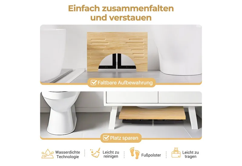 Yorbay Badhocker Bambus Toilettenhocker mit Klappfunktion, 3-Stufen Höheneinstellung, Rutschfeste Oberfläche – Produktbild 4 von 5