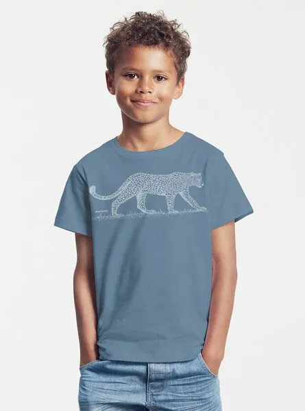 Peaces.bio - handbedruckte Biomode Peaces.bio - handbedruckte Biomode Bio-Kinder T-Shirt Leopard, Blaugrau, – Produktbild 2 von 2