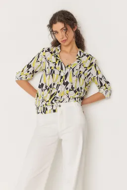 SKFK SKFK Damen vegan Shirt Asune Mehrfarbig Gelb/Schwarz – Produktbild 1 von 1
