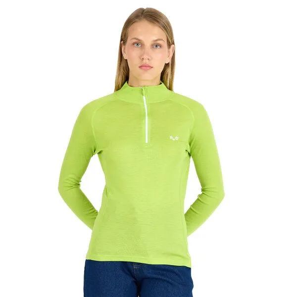 Woolona Woolona Merino Langarmshirt Damen - VEGA - 100% Merinowolle (Zip), Leuchtgrün, – Produktbild 1 von 4