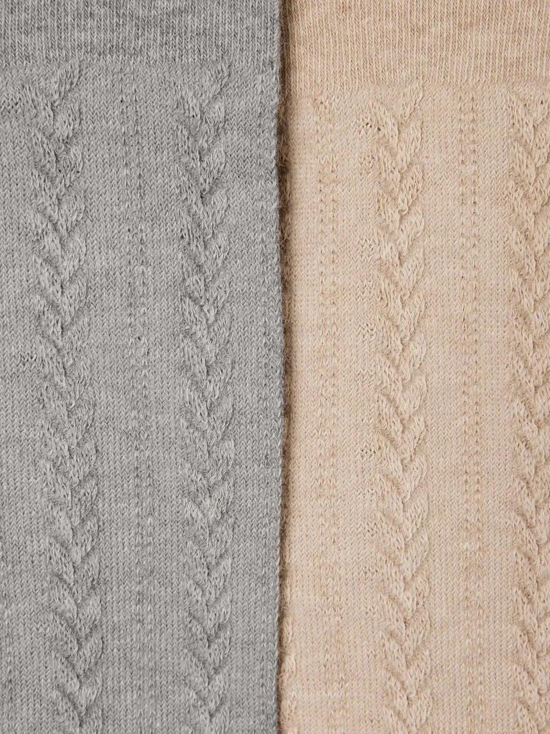Vertbaudet 2er-Pack Mädchen Baby Strumpfhosen Ajourstrick, Beige+grau meliert, – Produktbild 2 von 2