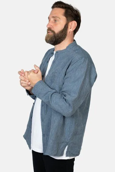 Hanseheld Hanseheld Leinenhemd Fischer Herren, Blau/weiß gestreift, – Produktbild 3 von 4