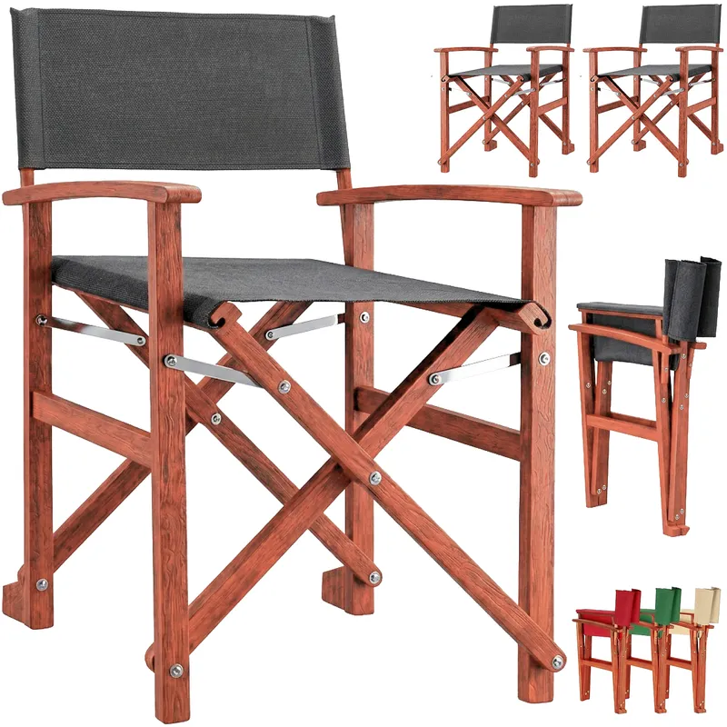 Casaria® Regiestuhl Anthrazit 2er-Set Eukalyptusholz FSC®-zertifiziert Klappbar – Produktbild 1 von 2