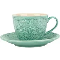 El Puente El Puente "Bloom" Cappuccinotasse aus Keramik in Türkis | Fair Trade & Handmade aus Thailand, Petrol, – Produktbild 1 von 1