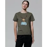watapparel watapparel T-Shirt Frauen Hirsch, Khaki, – Produktbild 1 von 1