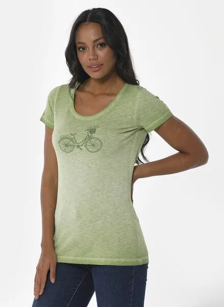 ORGANICATION ORGANICATION Cold Pigment Dyed T-Shirt aus Bio-Baumwolle mit Fahrrad-Print, Grün(grass green), – Produktbild 1 von 4
