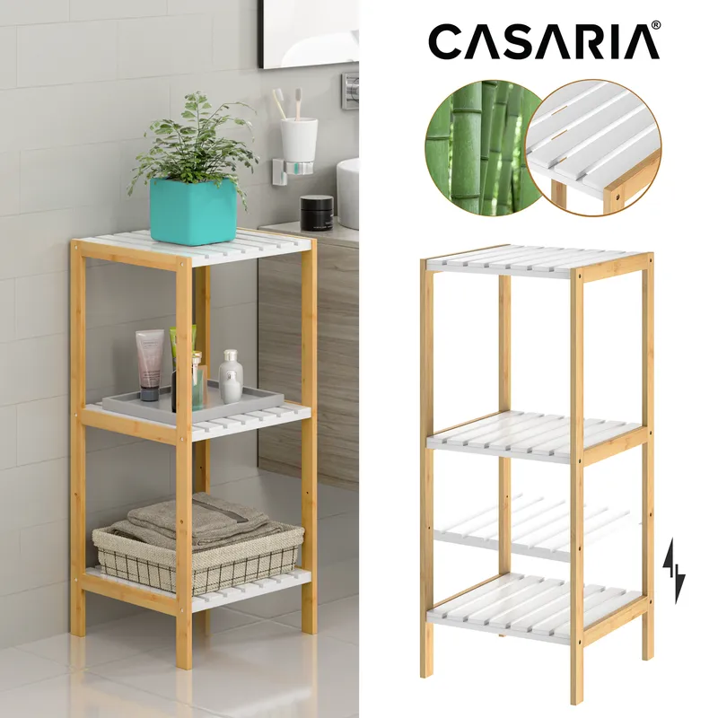 Casaria® Standregal Bambus Weiß 80x33x34cm, Weiß, – Produktbild 1 von 2