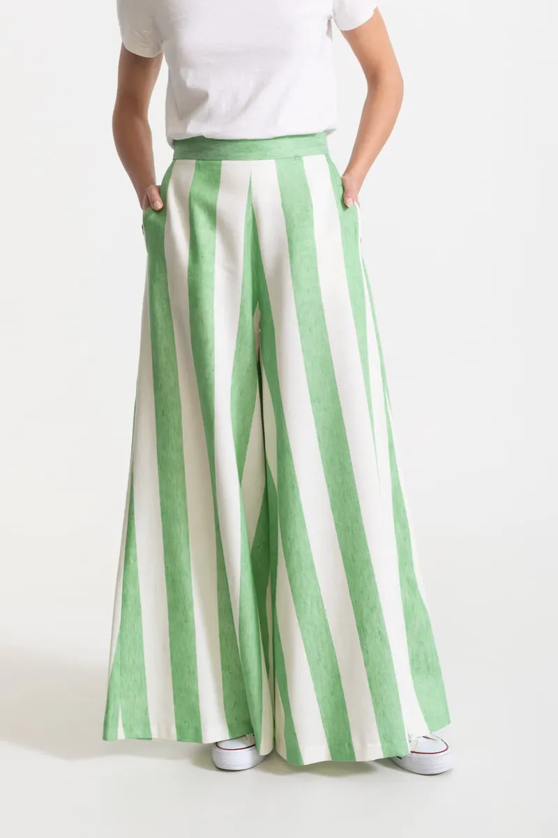 De IONESCU De IONESCU Damen vegan Hose Palazzo Leinen Gestreift, Hellgrün, – Produktbild 2 von 2