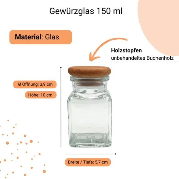 mikken mikken Gewürzglas eckig 150 ml mit Holzdeckel – Produktbild 2 von 4