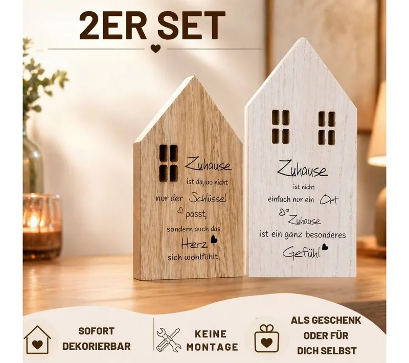 Topanbieter999 Dekoobjekt Holz Deko Häuser mit Sprüchen Set (2er Set weiß/natur), handgearbeitet, FSC 100%, kein Aufbau erforderlich – Produktbild 5 von 5