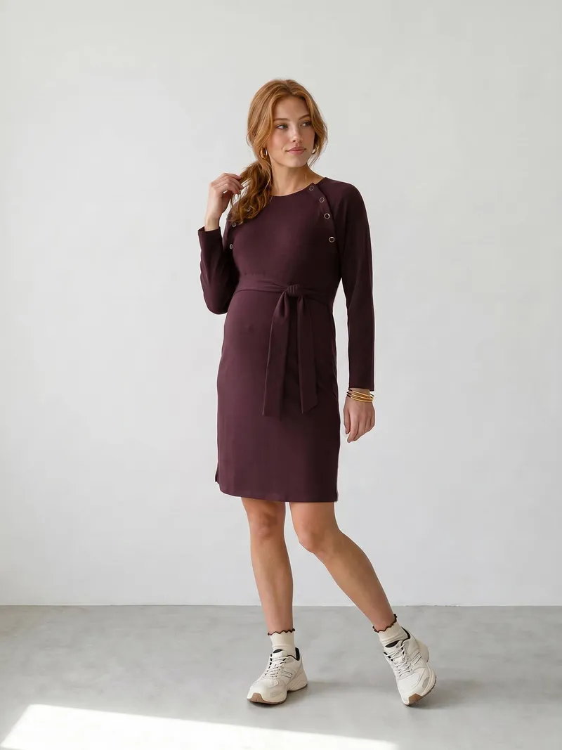 Vertbaudet Vertbaudet Sweatkleid mit verdeckten Stillöffnungen für Schwangerschaft & Stillzeit, Braun, – Produktbild 3 von 4