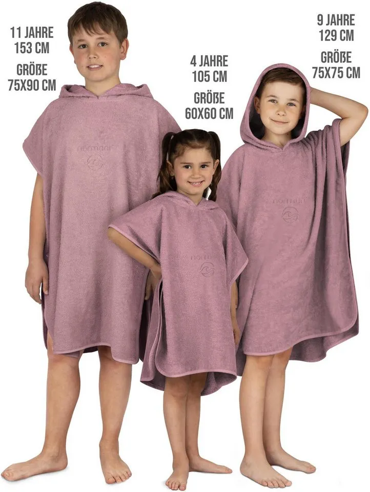normani Badeponcho Badeponcho aus Bio-Baumwolle für Kinder, Bio-Baumwolle, Kapuze, Schlupf, Kinderbademantel mit Kapuze Strandponcho, Beige|rosa, – Produktbild 1 von 5
