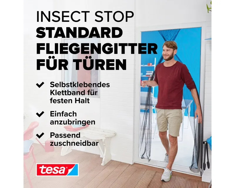Tesa 2 tesa Fliegengitter Standard Tür 65 x 220 cm, Schwarz, – Produktbild 3 von 6