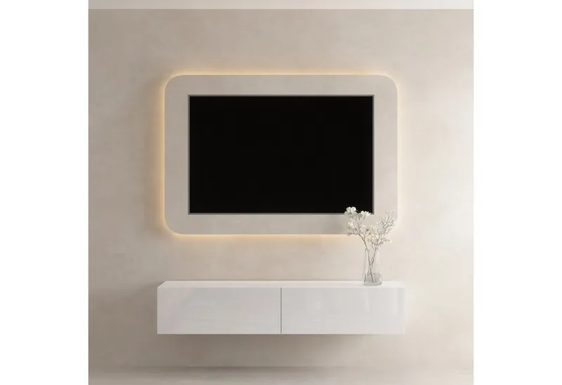 Planetmöbel TV-Schrank West TV-Board, Fernsehtisch 160 cm lang, TV-Lowboard (für Fernseher bis 75 Zoll, TV Schrank viel Stauraum, sideboard hängend, Fernsehschrank 160 x 30 x 37,5 cm) weiß, Weiß, – Produktbild 3 von 4