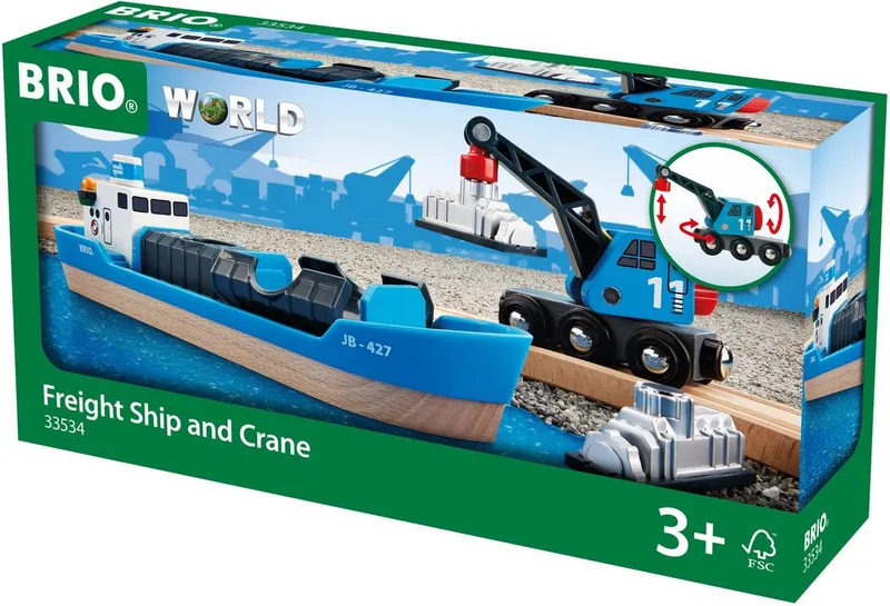 BRIO BRIO Spielzeugeisenbahn-Erweiterung BRIO® WORLD, Containerschiff mit Kranwagen, Bunt, – Produktbild 3 von 4