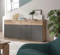 Home affaire Sideboard Riga, Breite 180cm, 4 Türen, 2 Schubkästen, 6 Einlegeböden, 10 Fächer, hochwertige Rillenfräsung, mit Softclose, Kommode, Anrichte, Schrank – Produktbild 1 von 1