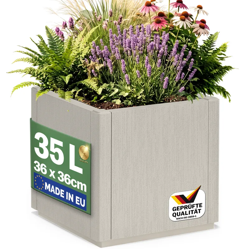 Casaria® Blumentopf Ethica Kreideweiß Kunststoff 36x36x35cm – Produktbild 1 von 2