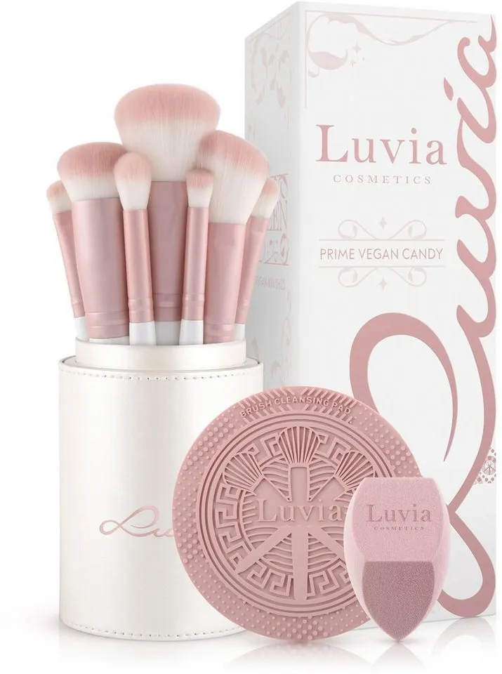 Luvia Cosmetics Kosmetikpinsel-Set PRIME VEGAN CANDY, 10 tlg., für Foundation, Puder, Blush, Highlighter & präzise Eye-Looks, Rosa|weiß, – Produktbild 2 von 5