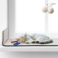 Rohrschneider Rohrschneider ® Selbstwärmende Katzendecke, Fensterliege mit rutschfester Unterlage beige 90 cm, 2 cm, 29 cm, Beige, – Produktbild 1 von 1