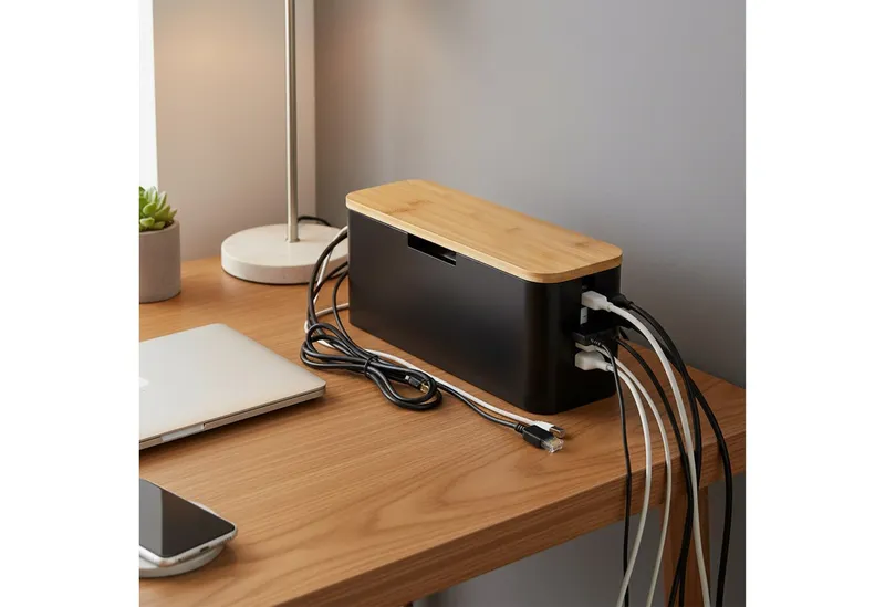 RELAXDAYS RELAXDAYS Kabelbox aus Bambus, (7-tlg), Braun|schwarz, – Produktbild 5 von 5