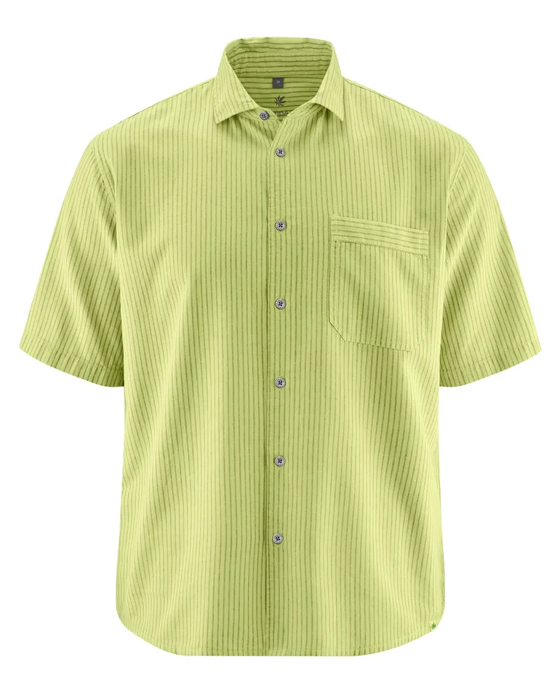 HempAge Hempage Herren vegan Gestreiftes Kurzarm Shirt Bambusgrün, Grün, – Produktbild 1 von 2