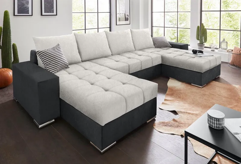COLLECTION AB Wohnlandschaft Josy XL U-Form, Breite: 313 cm, Liegefl. 137x266 cm, Schlaffunktion, Bettkasten & 2 Zierkissen, Federkern, Grau, – Produktbild 7 von 8
