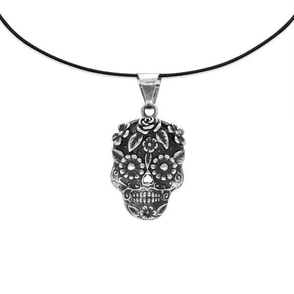 pakilia pakilia Fair-Trade Silber Totenkopf-Anhänger mit Silber- od. Kautschukkette – Produktbild 1 von 5