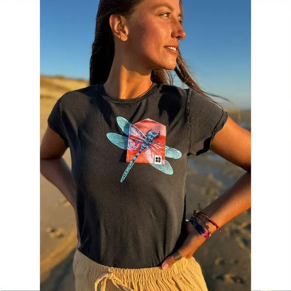 FÄDD FÄDD Damen T-Shirt Rundhals aus Bio-Baumwolle "Drachenfliege BT" Schwarz, Schwarz, – Produktbild 2 von 4