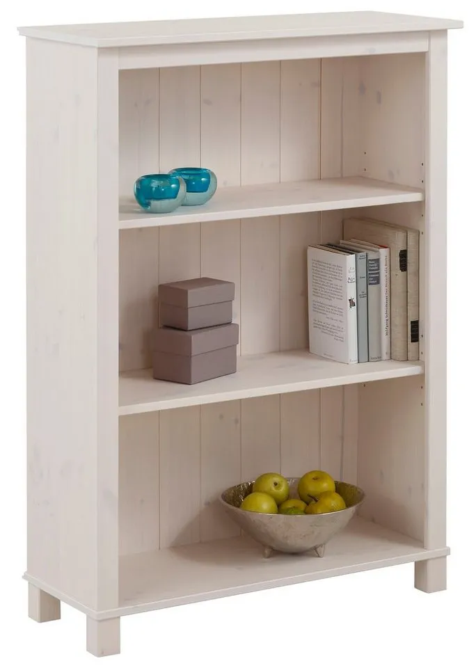OTTO home Regal Pivo Bücherregal mit 2 verstellbaren Einlegeböden, natürliche Maserung, aus massivem Kiefernholz mit 3 Fächern, Höhe 106 cm, Weiß, – Produktbild 5 von 5