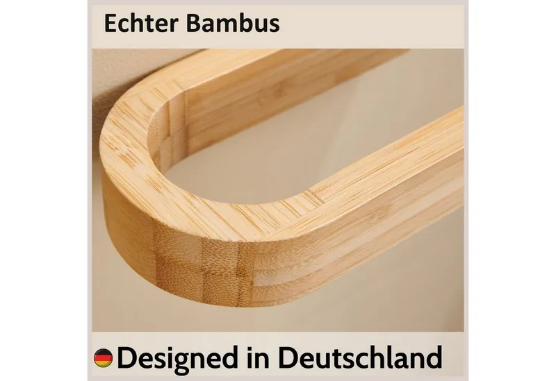DEKAZIA Toilettenpapierhalter ohne Bohren aus FSC®-zertifiziertem Bambus, selbstklebend (Klopapierhalter Klorollenhalter WC Papier Halterung, WC Papier Halterung), Bambus Holz, ohne Bohren, WC-Rollenhalter – Produktbild 3 von 5