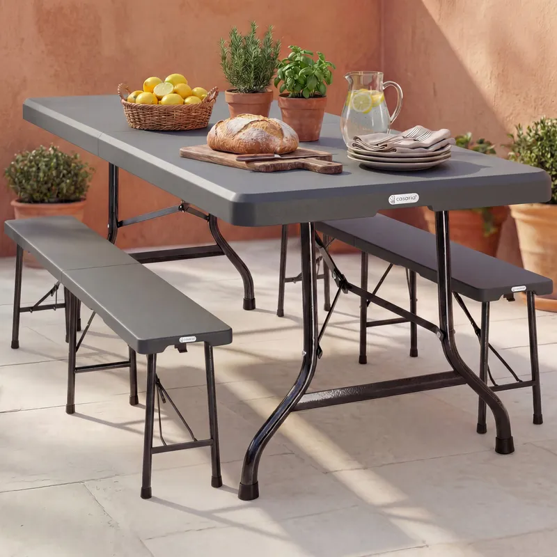Casaria® Bierzeltgarnitur 3-tlg Kunststoff Anthrazit 180cm – Produktbild 2 von 2