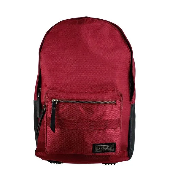 manbefair manbefair City Rucksack Bergen aus recyceltem Nylon Gewebe und Rinds-Leder, Rot, – Produktbild 1 von 4