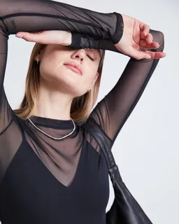 JAN N JUNE JAN 'N JUNE Damen vegan Longsleeve Mesh Dora Schwarz – Produktbild 1 von 1