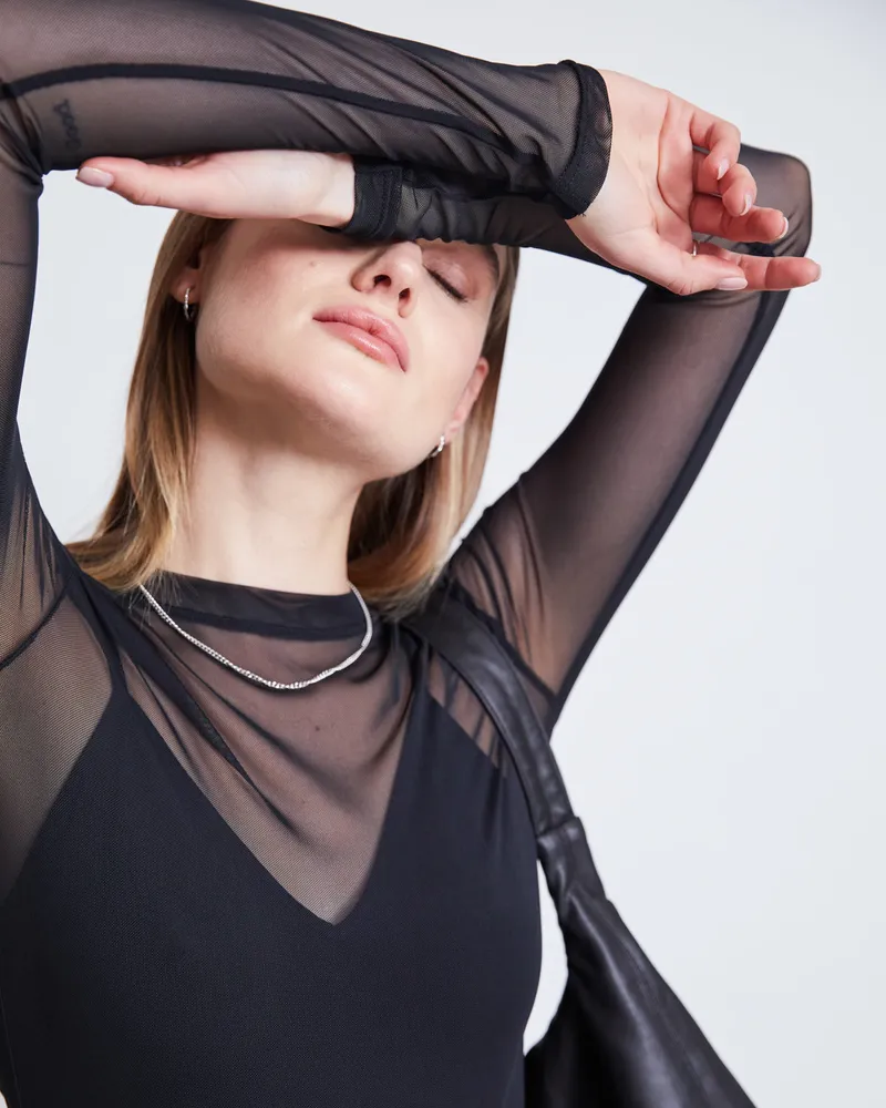 JAN N JUNE JAN 'N JUNE Damen vegan Longsleeve Mesh Dora Schwarz, Schwarz, – Produktbild 1 von 2