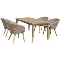 Gartenmöbel-Set "VISALIA" 5-tlg. 1 Tisch Akazie, 4 Sessel Kunststoffgeflecht grau – Produktbild 1 von 1
