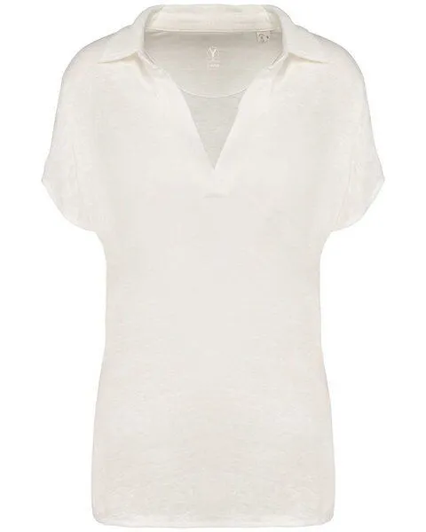 YTWOO YTWOO Exklusives Damen Polohemd aus 100% Leinen, Vintage weiß, – Produktbild 3 von 4